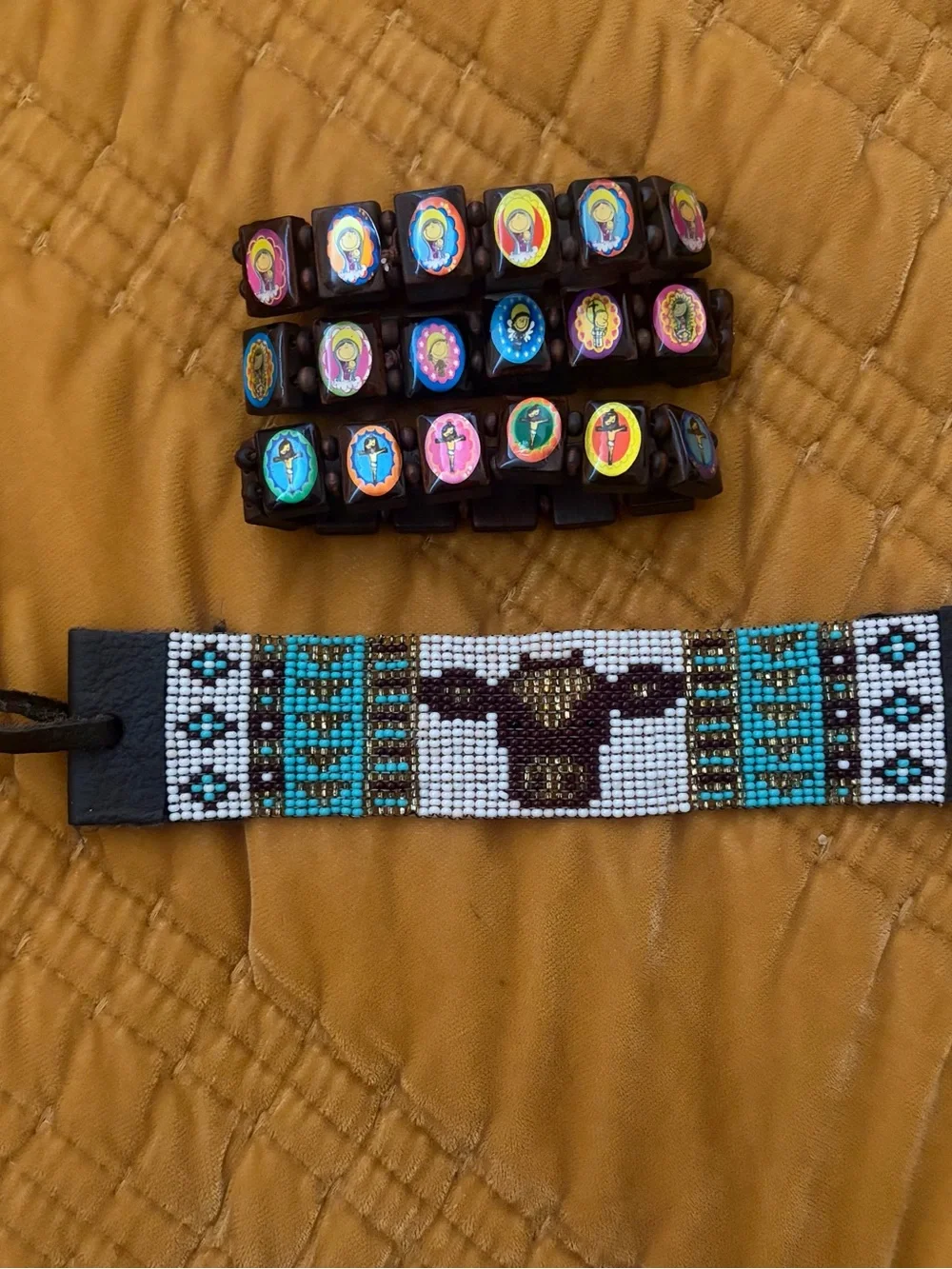 Beaded Turquoise and White Western Cuff Bracelet